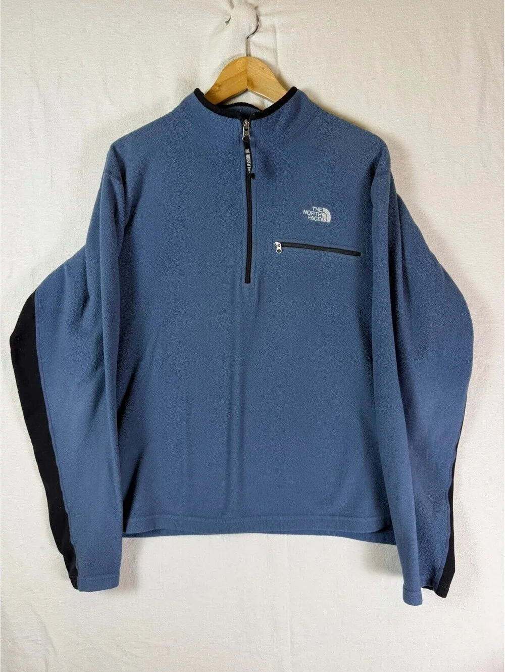 Vintage The North Face Mens XL Quarter Zip Fleece Pullover Jacket Blue -Flaw